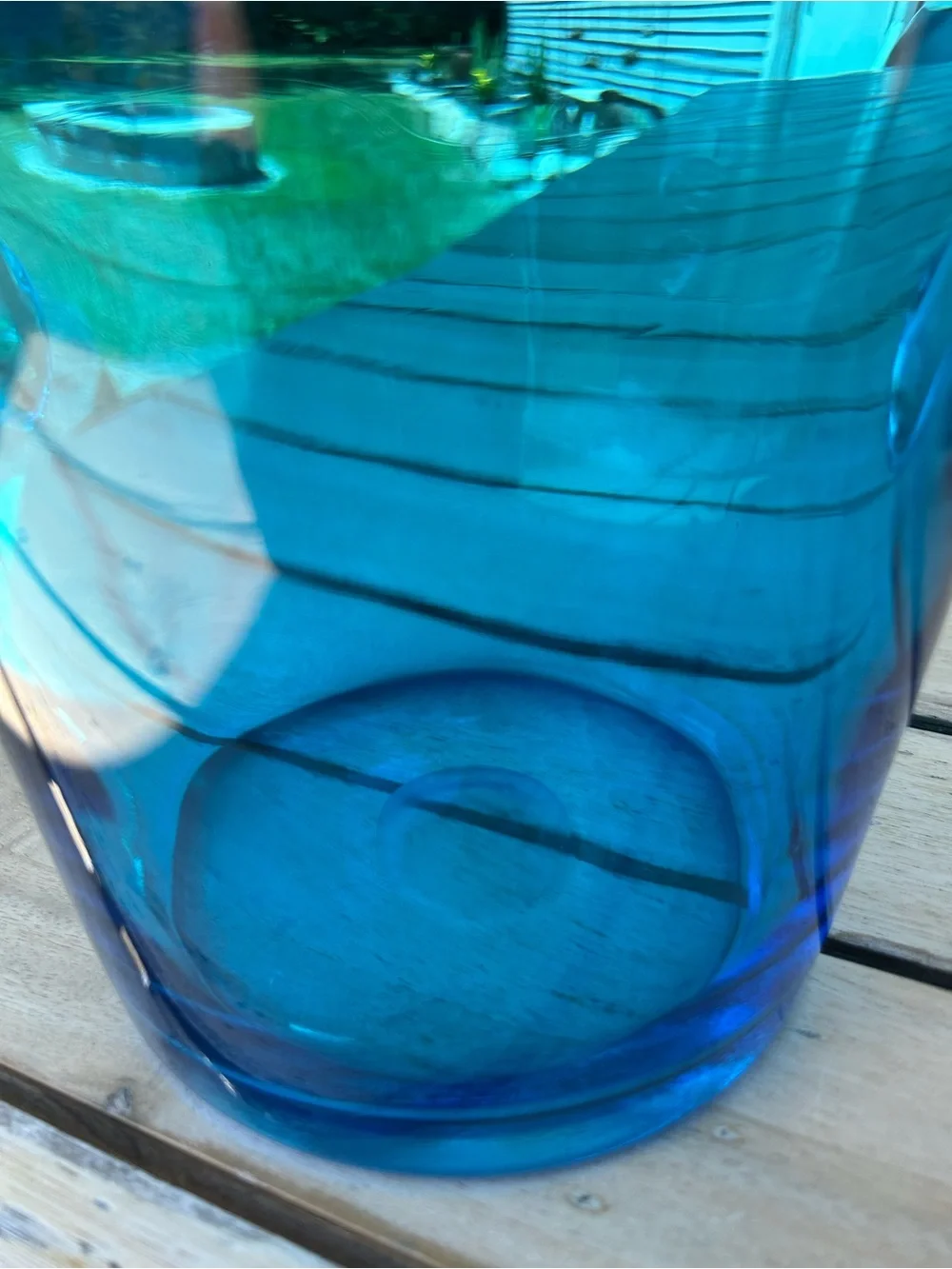Vintage Hand Blown Glass Blue Ice Bucket